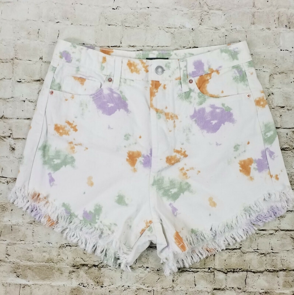 Wild Fable White Tie Dye Button Fly Cut Off Fringe Denim Shorts Women 6 Festival